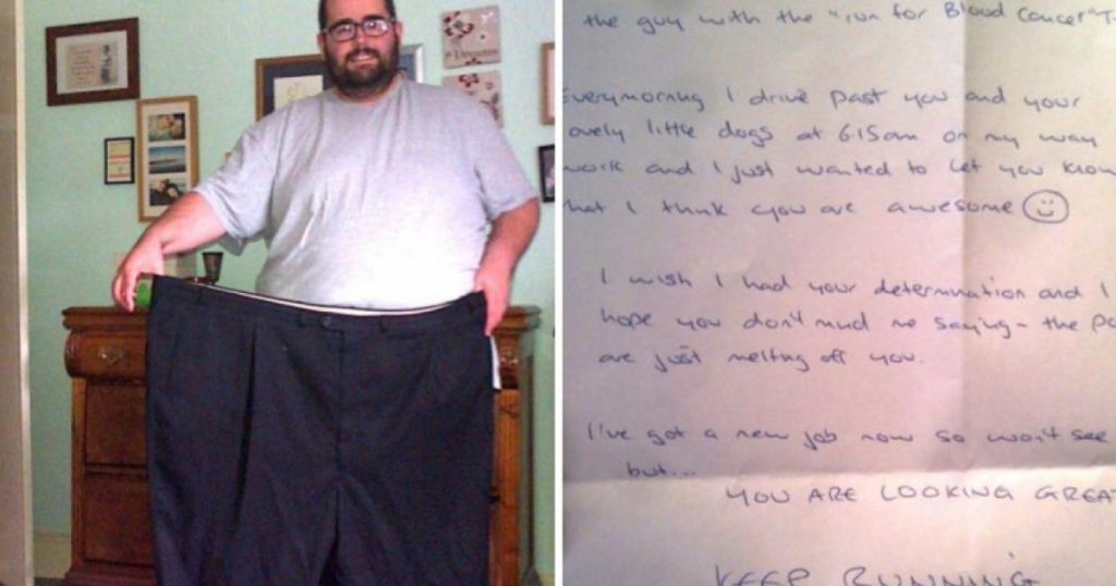136 kg tunge Jonathan løb den sædvanlige morgenrute: Så opdagede han en besked møntet til ham