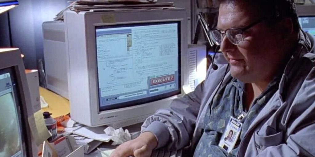 Hvis du stopper ‘Jurassic Park’ efter 43 minutter og 52 sekunder, ser du en skærm med  en stor Steven Spielberg-reference