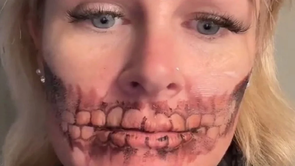 Skræmmende ansigtstatovering til Halloween: Får et kæmpe chok, da hun vil tage den af