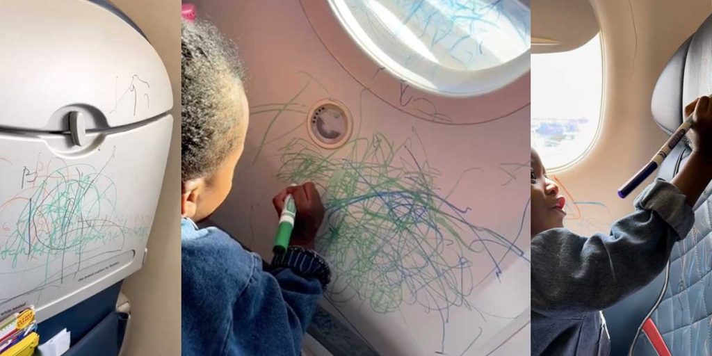 Med sin mors velsignelse tegnede barnet på hele flyet med sine tuscher