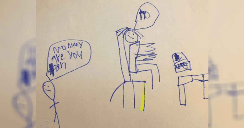 Hårdtarbejdende mor får tegning fra 7-årig søn, der ‘knuser hendes hjerte’, men som også rammer plet for mange forældre
