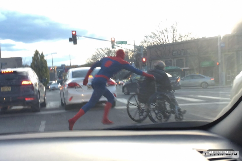 Trafikkameraet fangede det hele: En mand i Spider-Man-dragt sprang ud af bilen, sekunder før lyset skiftede