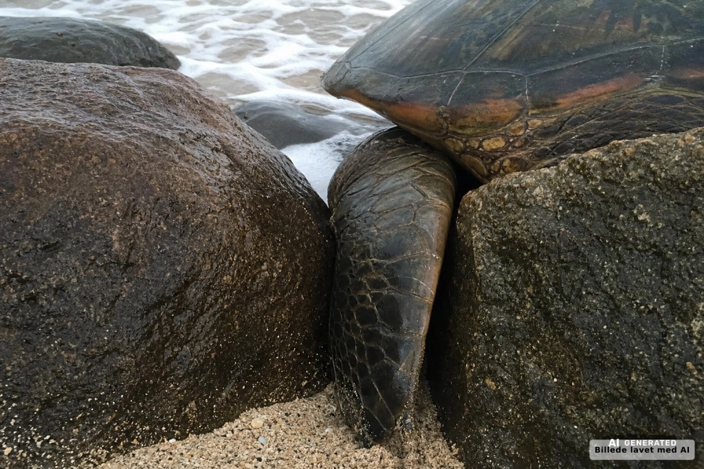 De havde få minutter: Havskildpadden sad presset fast mellem klipper mens tidevandet steg